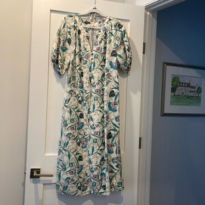 LOFT Floral Midi Dress - Cream, Blue, Pink